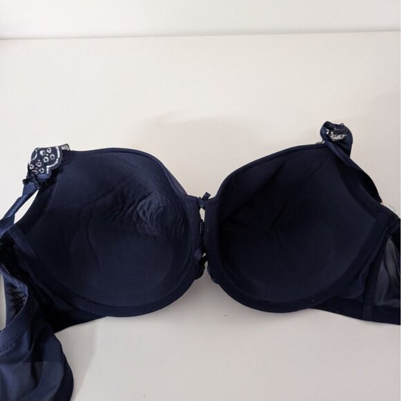 Cacique Floral Lace Boost Balconette Bra Womens Size 44DDD Blue Plunge - Picture 6 of 8